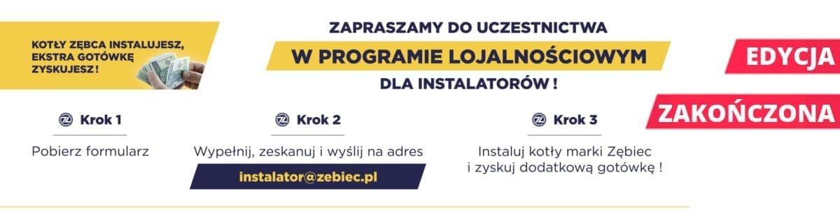 Baner programu instalacyjnego dla instalatorów kotłów co Zębca